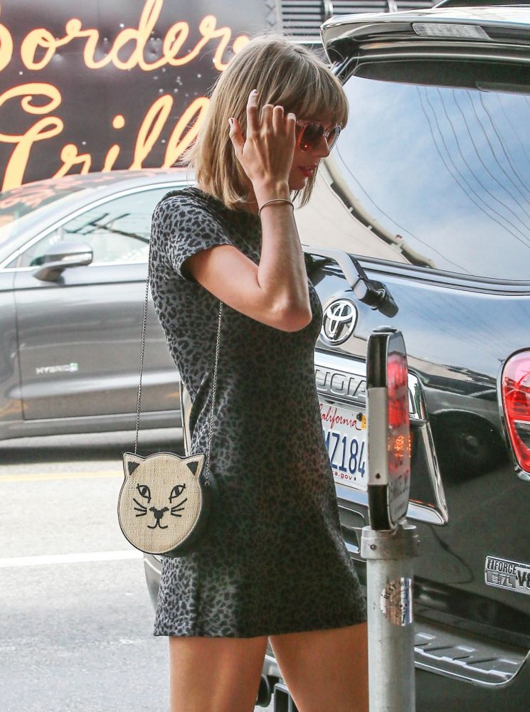 Taylor Swift con vestido con estampado animal print
