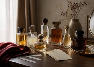 Perfumes que usan las famosas: cómo inspirarte sin comprar a ciegas Perfumes sin marca y tiras olfativas sobre un tocador